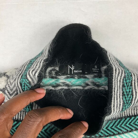 Neve Womens Merino Wool Sweater Fair Isle Nordic Teal Green Retro Pullover S - Picture 5 of 11